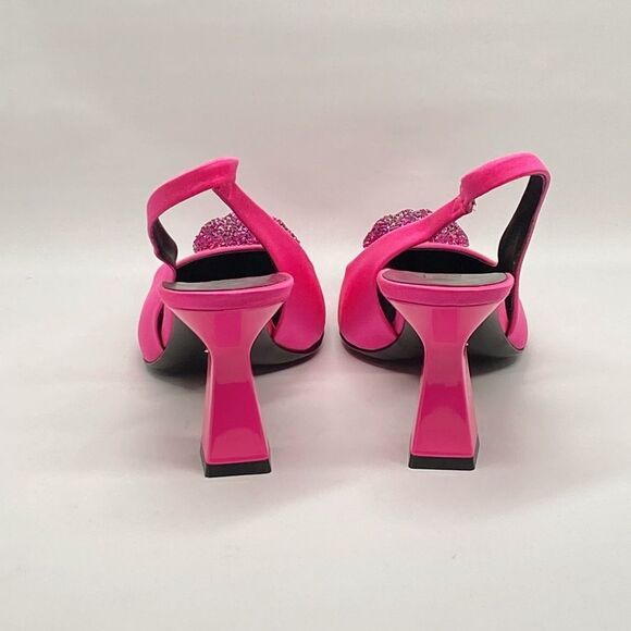 Versace La Medusa Embellished Silk Blend Slingback Pump size 37.5 - Picture 8 of 14